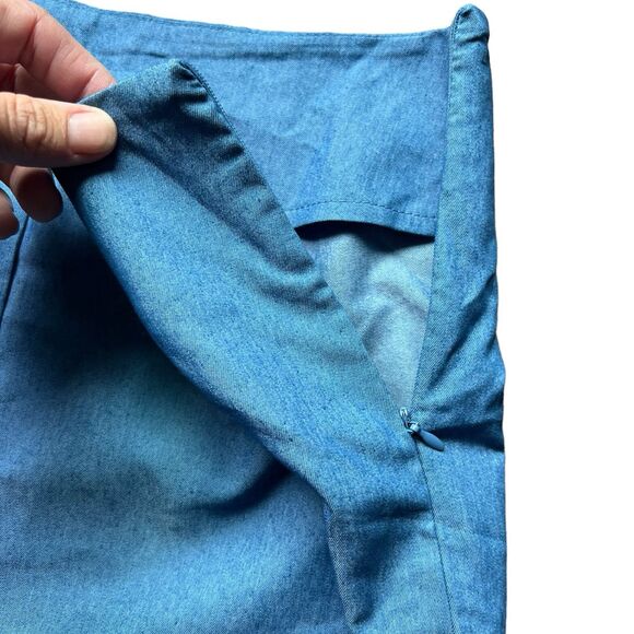 NWT Fashion Mia Womens S Ruffle Sided Pants Chambray High Waisted Blue Appr 28” - Picture 3 of 9